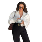 Damen elegante oversize Bluse mit schmalen Ärmeln R&B
