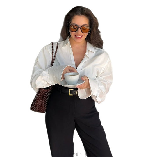 Damen elegante oversize Bluse mit schmalen Ärmeln R&B