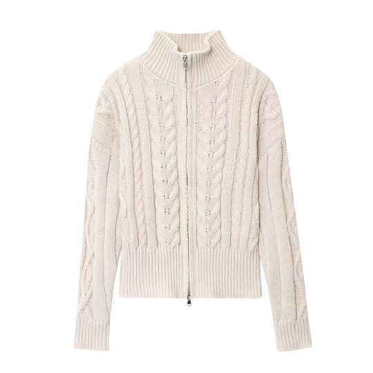 Damen Strickjacke mit Zipper und Stehkragen R&B