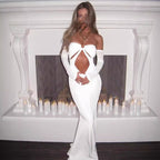 Damen Figurbetontes Abendkleid mit Cut-Outs und Schulterträgern R&B