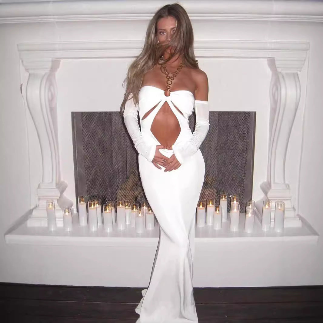 Damen Figurbetontes Abendkleid mit Cut-Outs und Schulterträgern R&B