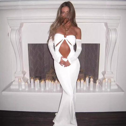 Damen Figurbetontes Abendkleid mit Cut-Outs und Schulterträgern R&B