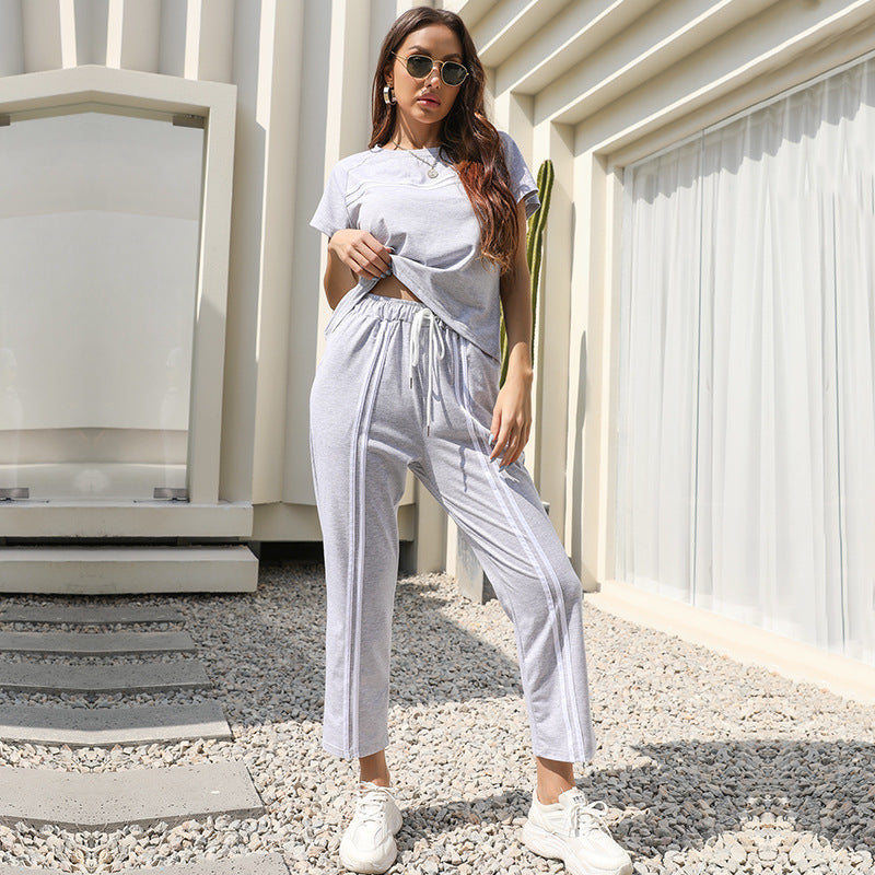 Damen Freizeit-Set mit sportlichen Streifen und elastischem Bund R&B