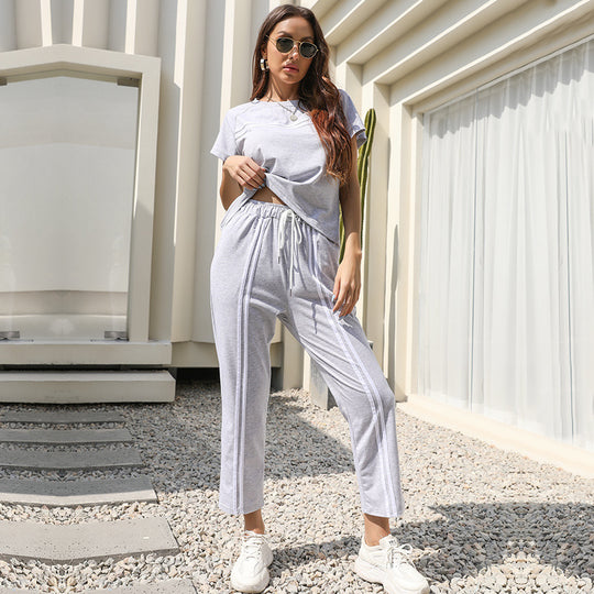 Damen Freizeit-Set mit sportlichen Streifen und elastischem Bund R&B