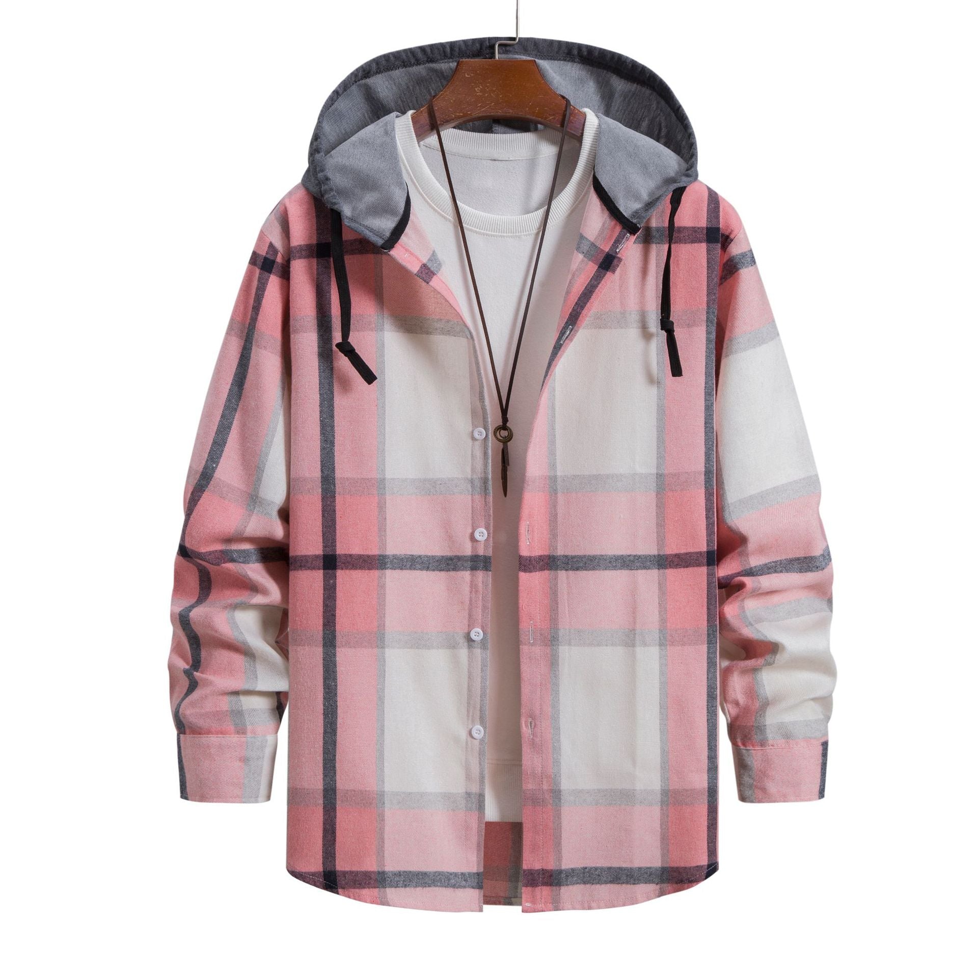 Herren Langarm-Hemdjacke mit Kapuze und modernem Karomuster