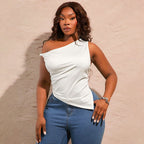 Damen asymmetrisches Oberteil mit schulterfreiem Design und Raffung R&B
