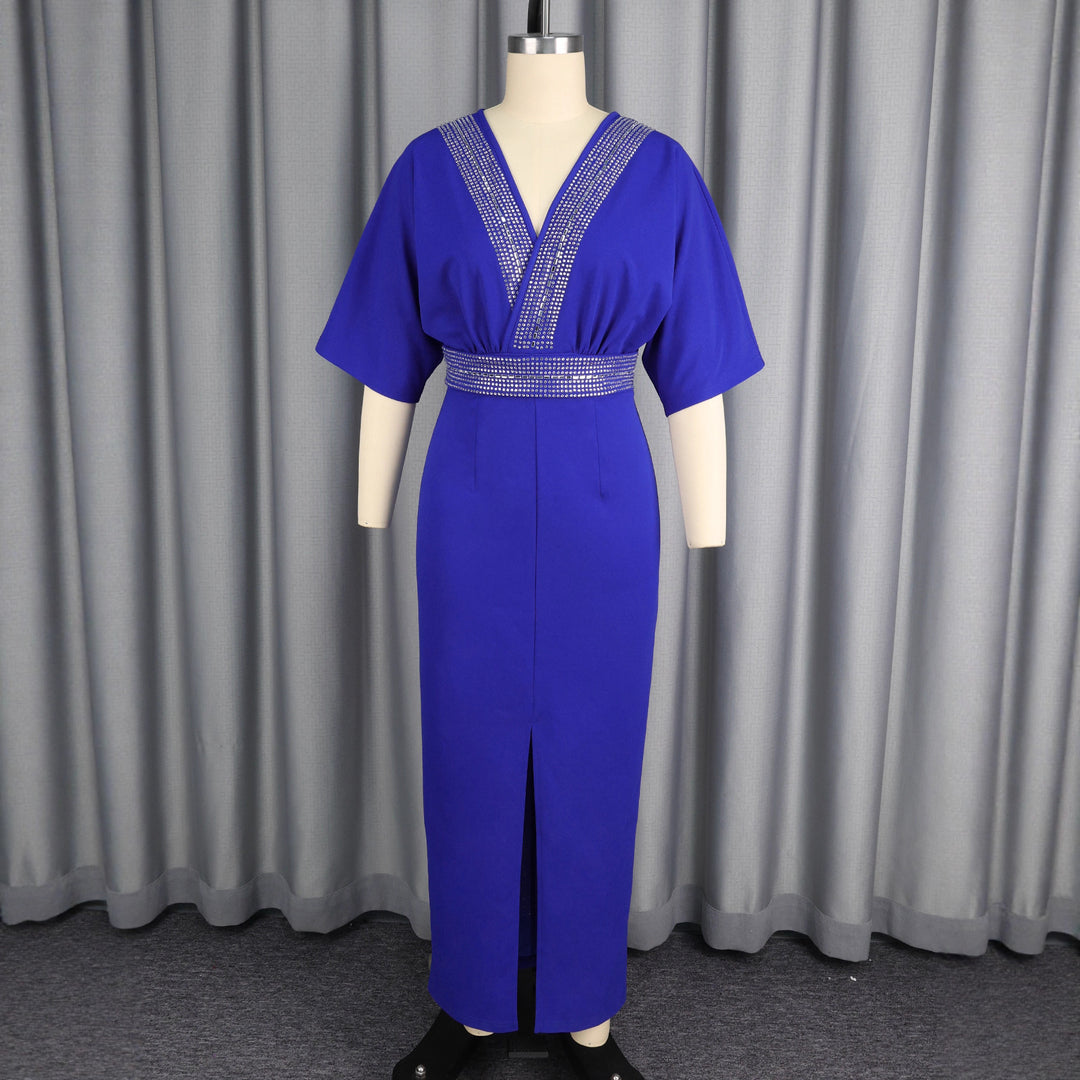 Damen elegantes Maxi-Kleid mit Pailletten und Schlitz R&B