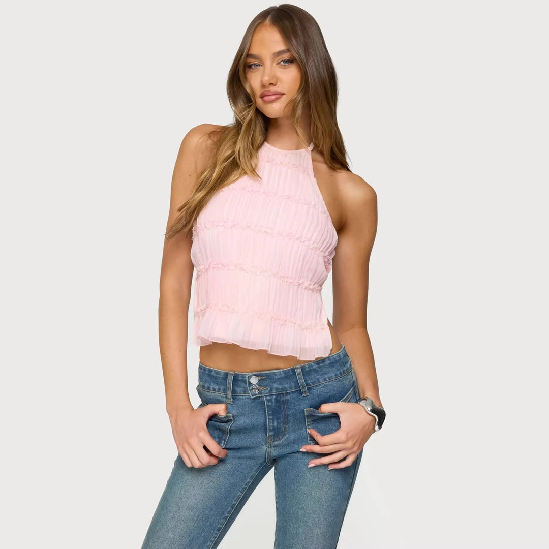 Damen Elegantes Trägershirt mit plissierten Details und seitlichen Cut-Outs R&B