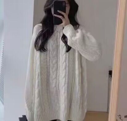 Damen Grobstrickpullover im lässigen Oversized-Stil mit Zopfmuster R&B