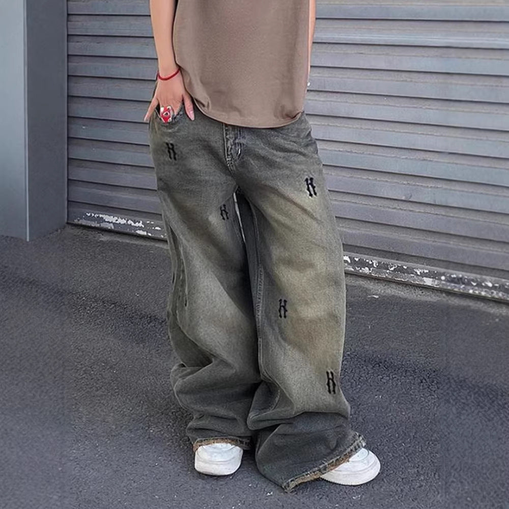 Damen Weiße Stoffhose mit modischen Stickereien R&B