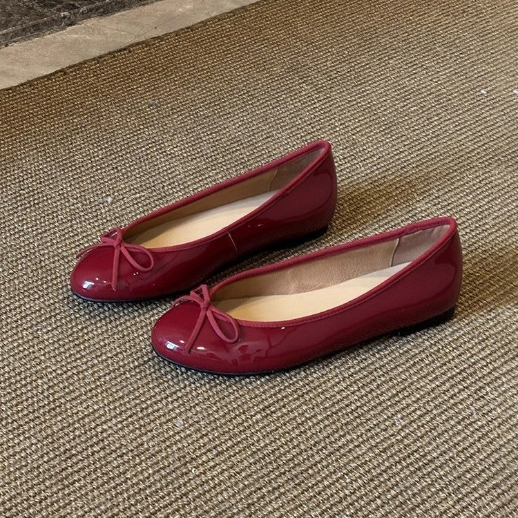 Damen Ballerina-Schuhe mit glänzender Oberfläche und verspieltem Schleifenakzent R&B