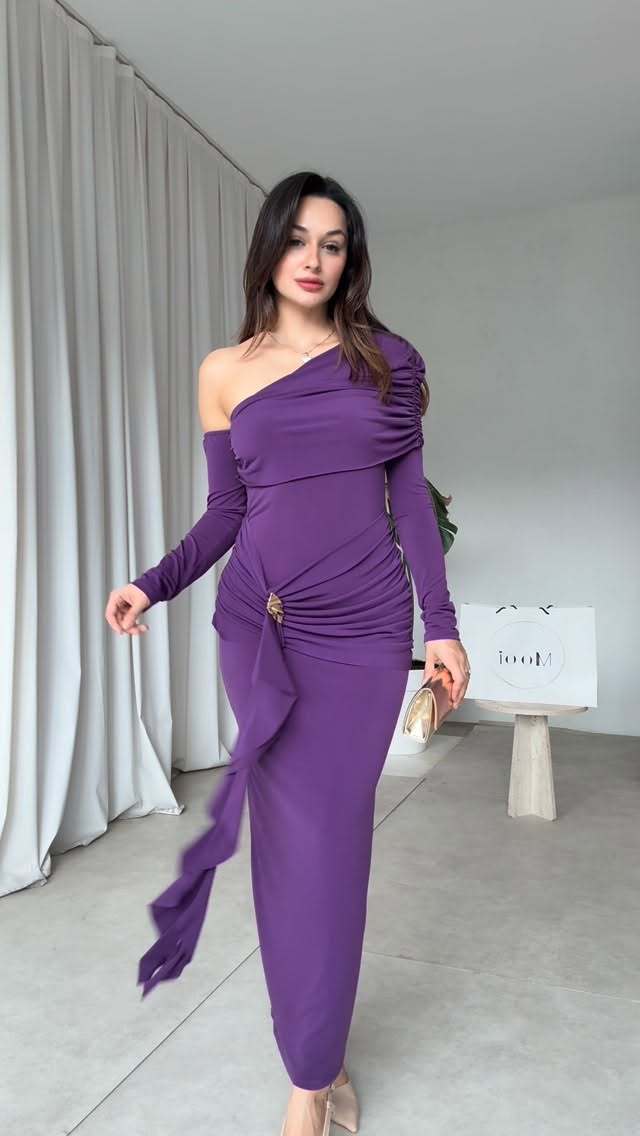 Damen elegantes Wickelkleid mit asymmetrischem Design und raffinierten Drapierungen R&B