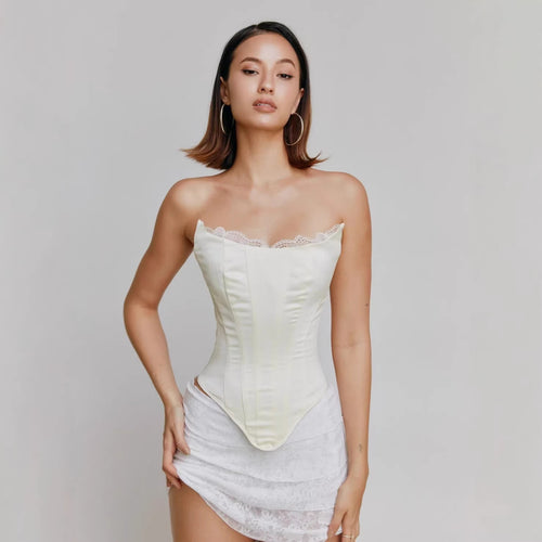 Damen Korsett top aus Satin mit Spitzenrand R&B