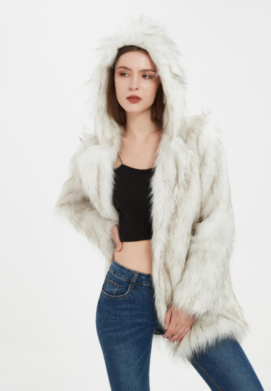 Damen Hoodiejacke aus kuscheligem Kunstfell mit seitlichen Taschen R&B