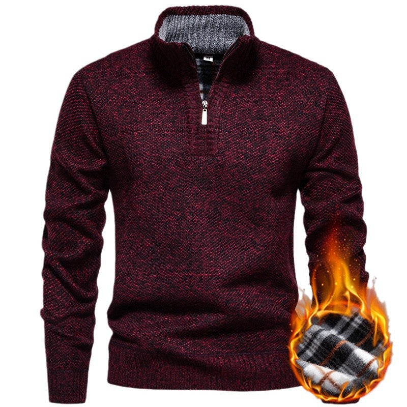 Herren Strickpullover mit halbem Reißverschluss und modischem Strukturdesign R&B