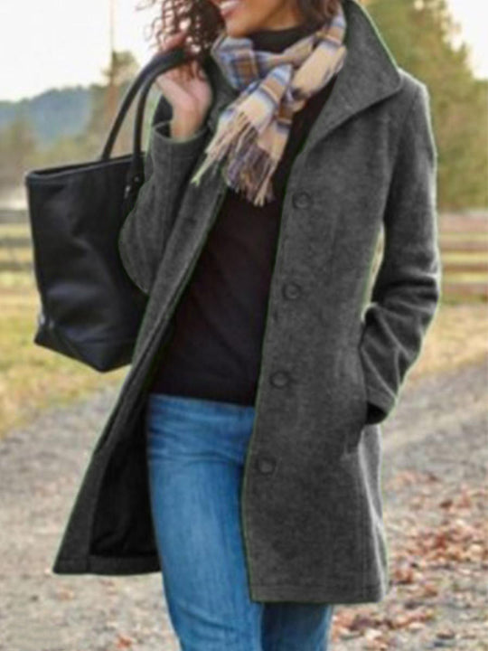 Damen Eleganter Wollmantel mit praktischen Taschen und klassischem Revers R&B