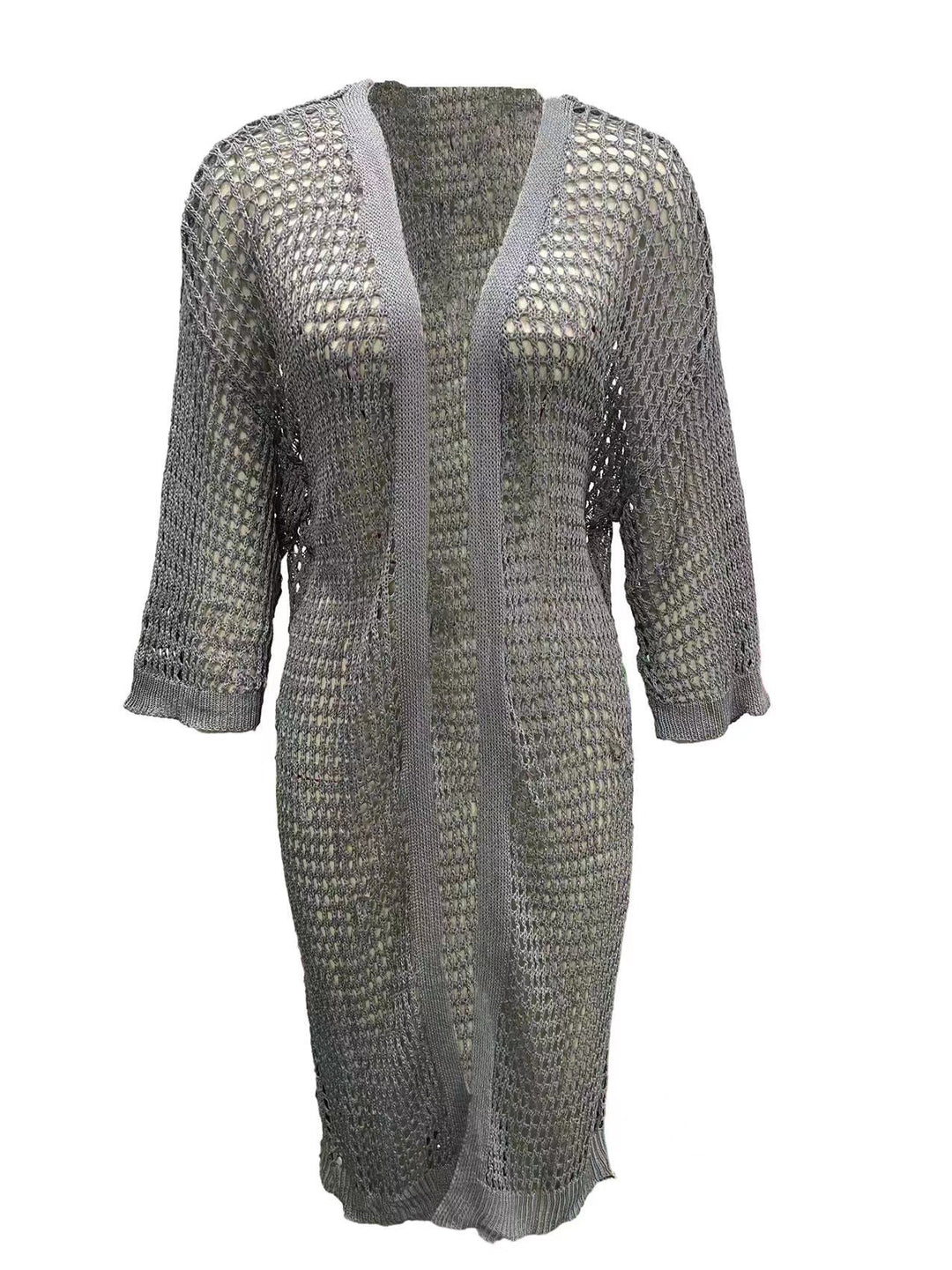 Damen Luftige Häkeljacke mit offenem Design und weiten Ärmeln R&B