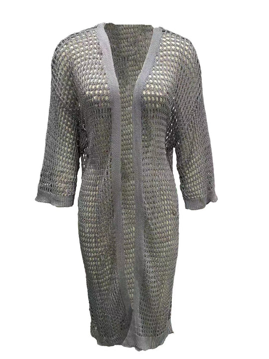 Damen Luftige Häkeljacke mit offenem Design und weiten Ärmeln R&B