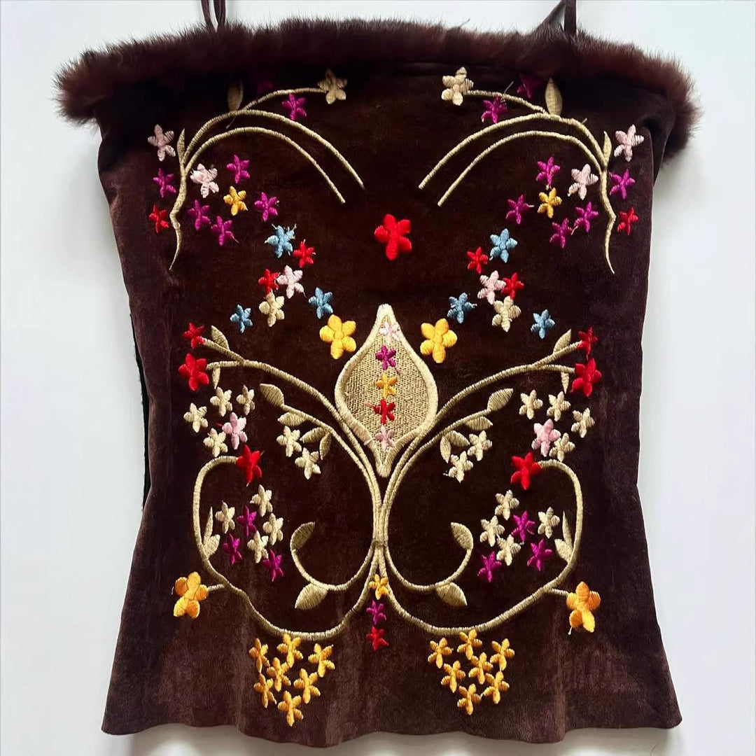 Damen Samt-Blusentop mit floralen Stickereien R&B
