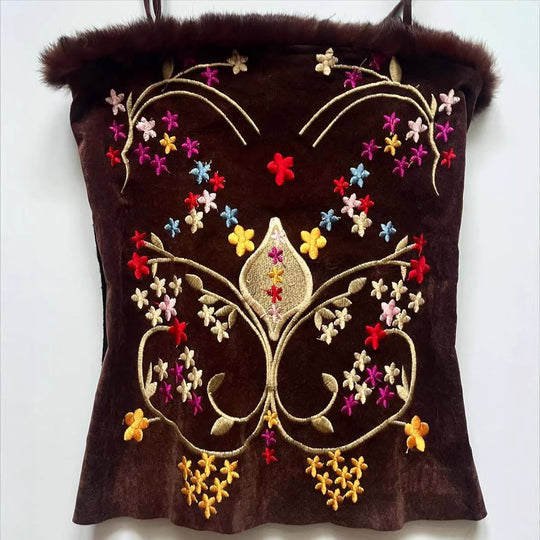Damen Samt-Blusentop mit floralen Stickereien R&B