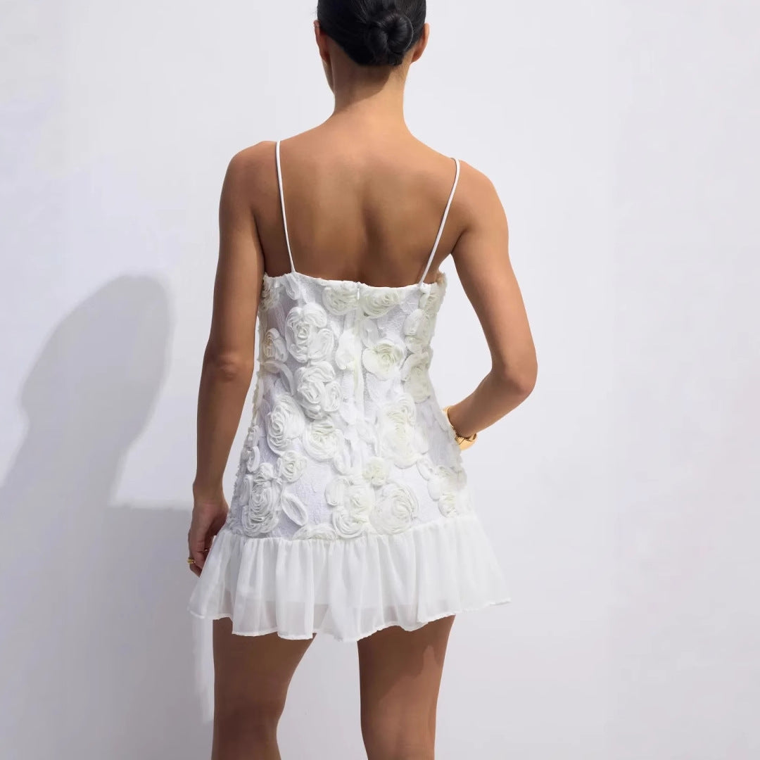 Damen Kleid mit floralen Applikationen und gerafftem Saum R&B