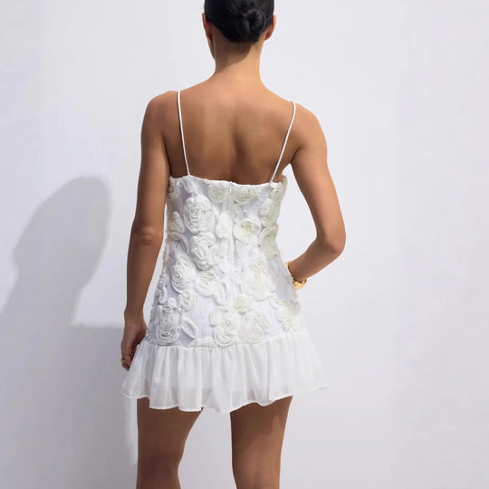 Damen Kleid mit floralen Applikationen und gerafftem Saum R&B