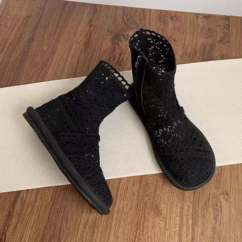 Damen Häkelstiefeletten mit atmungsaktiver Sohle und modischem Reißverschluss R&B