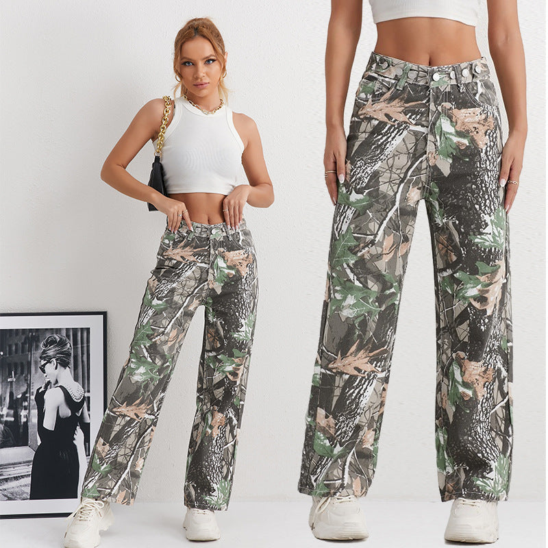Damen Cargohose im Camouflage-Design mit hoher Taille R&B