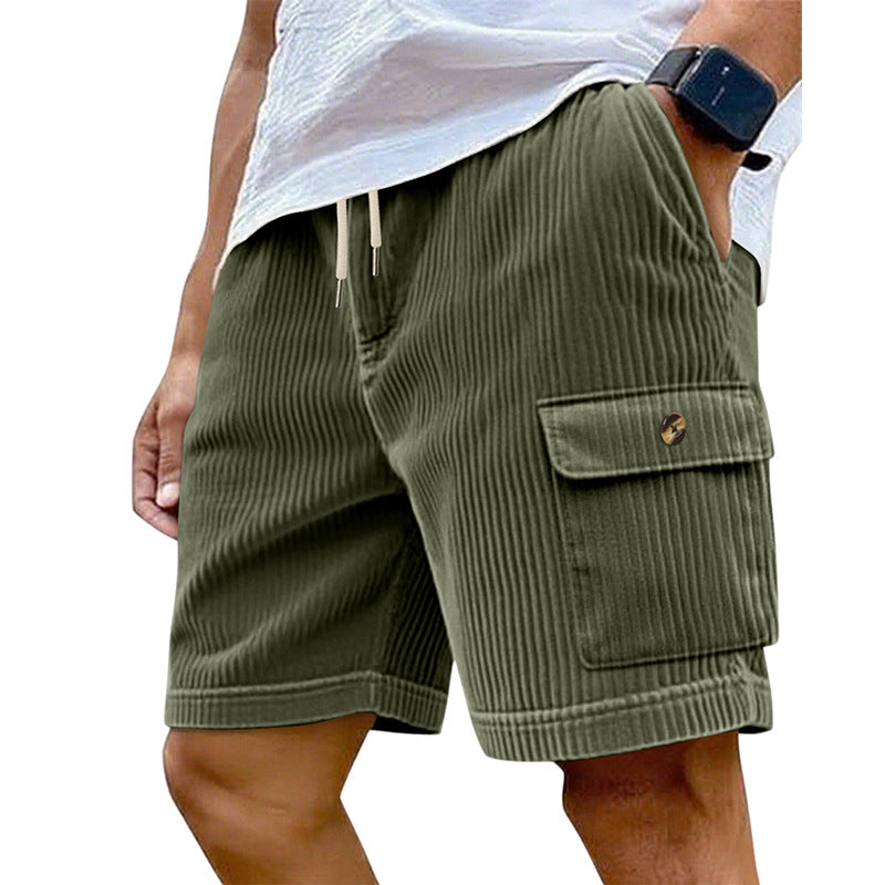 Herren nan utilitarische Cord-Bermuda mit elastischem Tunnelzugbund und aufgesetzten Klappentaschen R&B