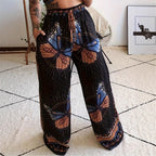 Damen Weite Palazzo-Hose mit buntem Schmetterlingsdruck und elastischem Bund R&B
