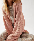 Damen Grobe Strickjacke mit offener Front und lässigem Look