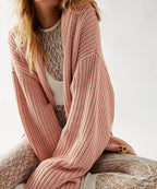 Damen Grobe Strickjacke mit offener Front und lässigem Look