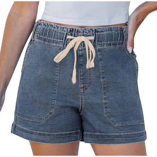 Damen bequeme Denim-Shorts mit Gummizug und praktischen Taschen R&B