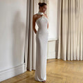 Damen Elegantes Maxikleid mit Halterneck und gerafftem Oberteil R&B