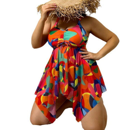 Damen vielseitiges Strandkleid mit modischem Schnitt und buntem Muster R&B