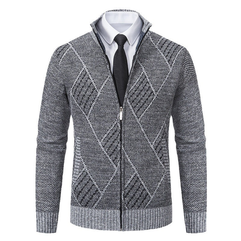 Herren modische Strickjacke mit hohem Kragen und stilvollem Zopfmuster R&B