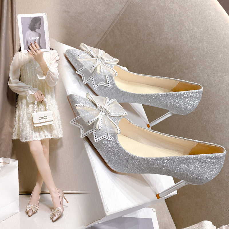 Damen eleganten High-Heels mit glitzerndem Schleifen-Detail R&B