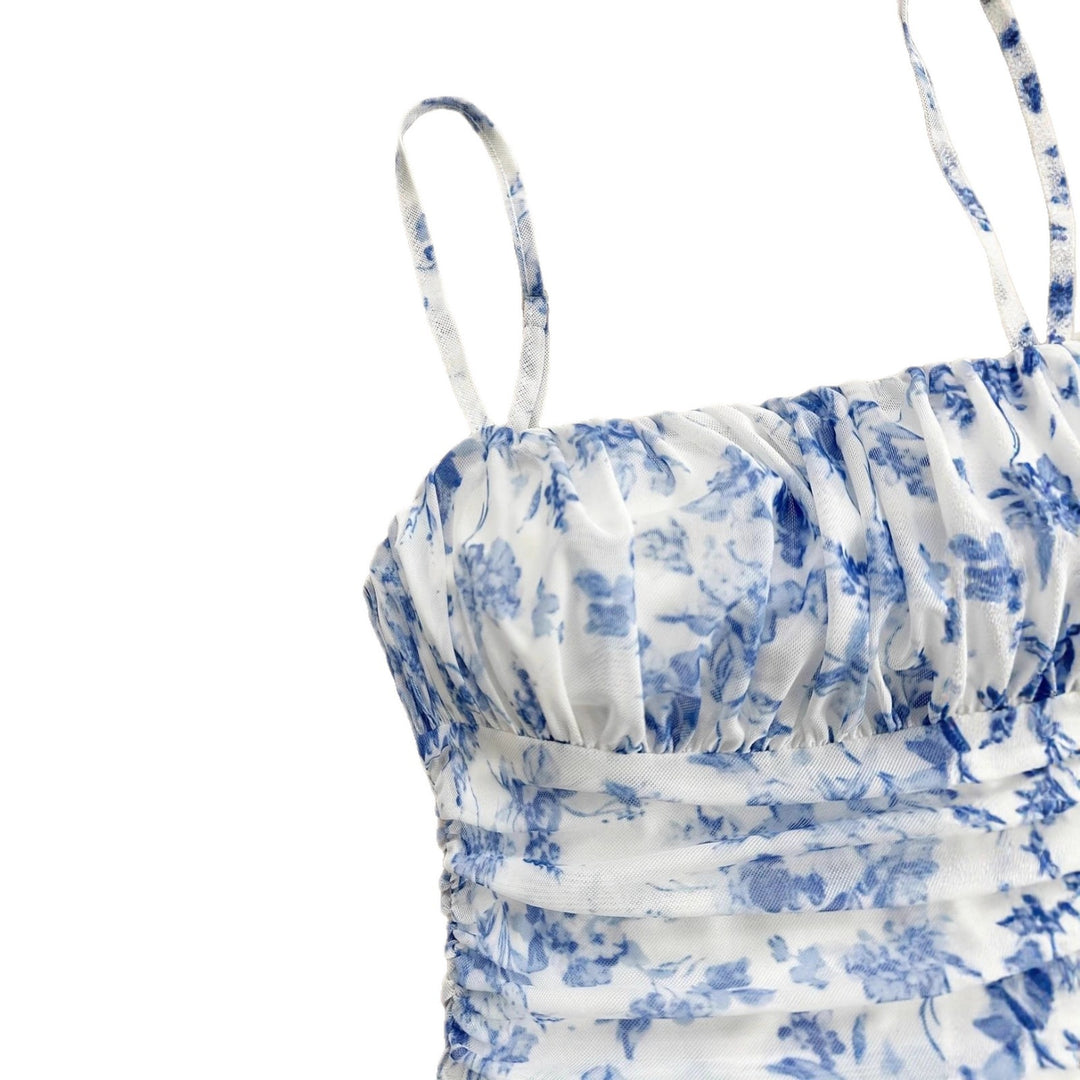 Damen Sommerliches Blumenkleid mit Spaghetti-Trägern und Raffungen R&B