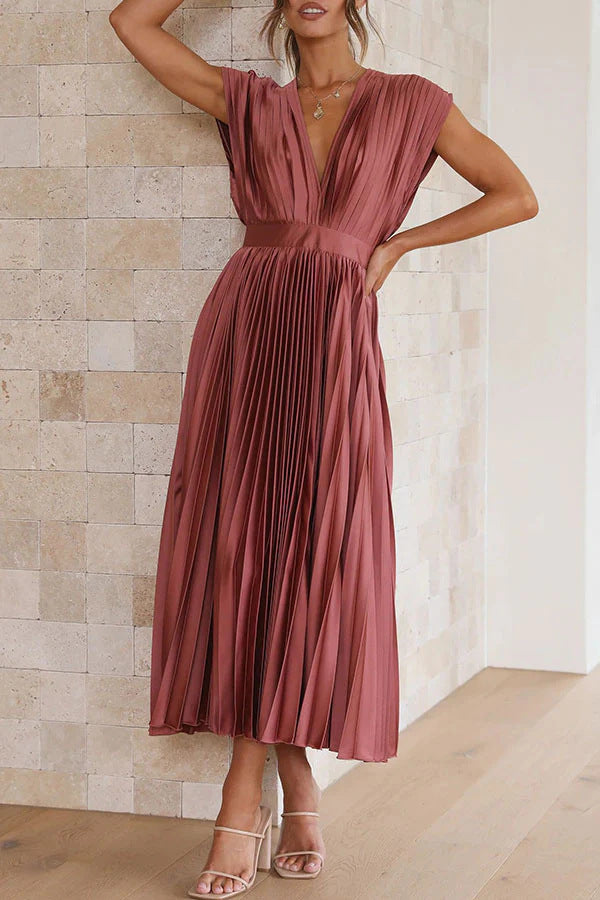 Damen Maxikleid mit Faltenwurf und tiefem V-Ausschnitt R&B