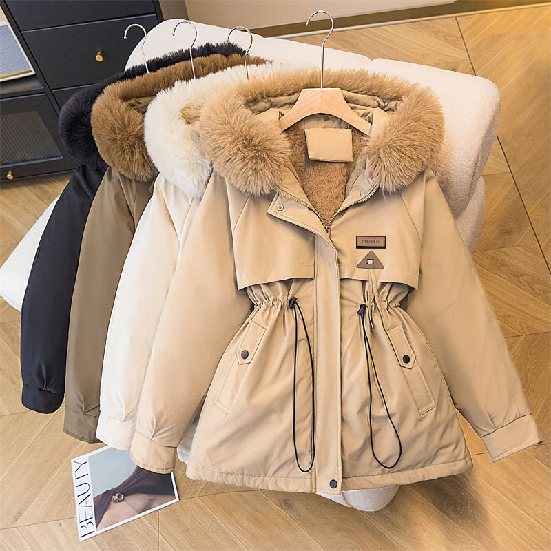 Damen warme Parkajacke mit abnehmbarem Kunstfellkragen und praktischen Taschen R&B