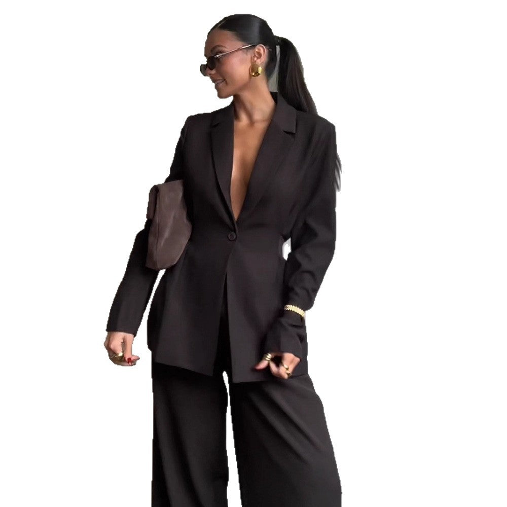 Damen Blazer mit tiefem V-Ausschnitt und eleganter Silhouette R&B