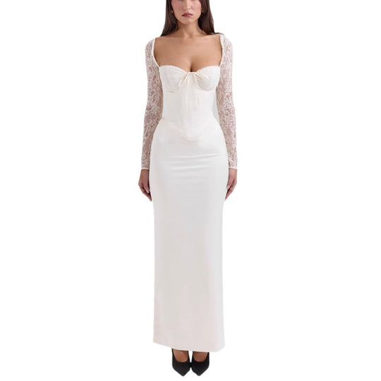 Damen Elegantes hochgeschlossenes Abendkleid mit Spitze und taillierter Silhouette R&B