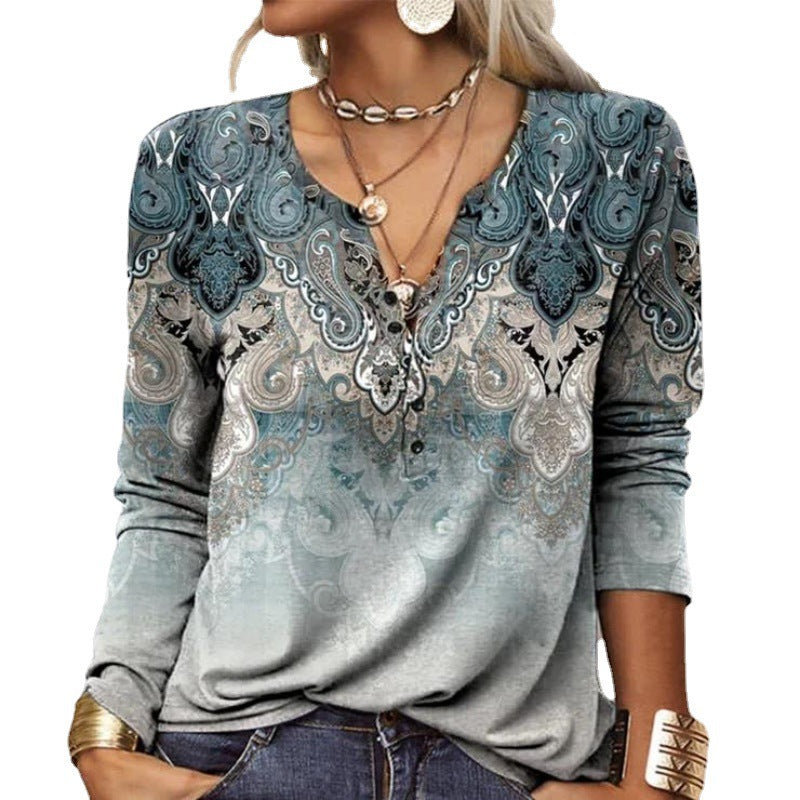 Damen langärmliges Casual-Shirt mit verspieltem Muster R&B