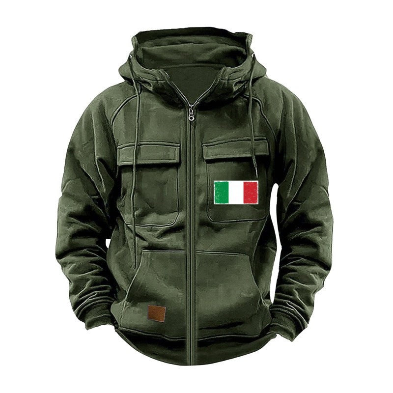 Herren modische Kapuzenjacke mit praktischen Taschen und verstellbarem Kragen R&B