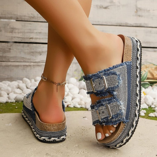 Damen Plattform-Sandalen mit modischem Doppelriemen R&B