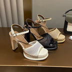 Damen Plateau-Heels mit elegantem Riemchen-Design und luftiger Netzstruktur