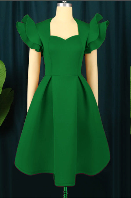 Damen elegantes Kleid mit voluminösen Rüschensäumen R&B