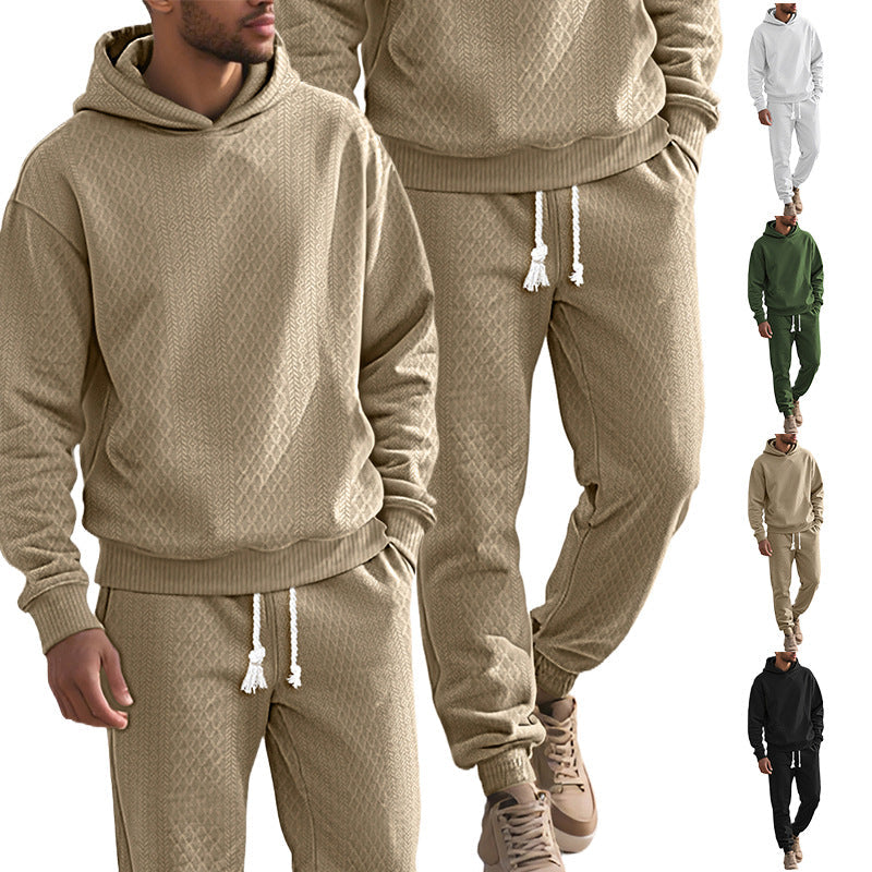 Herren nan strukturierter Velours-Jogginganzug mit Kapuzenpullover und Kordelzughose R&B