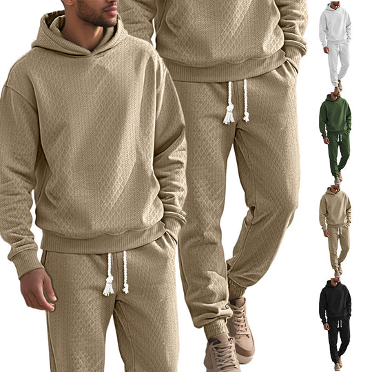 Herren nan strukturierter Velours-Jogginganzug mit Kapuzenpullover und Kordelzughose R&B