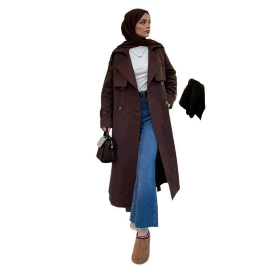 Damen modischer Trenchcoat mit Gürtel und voluminösen Ärmeln R&B